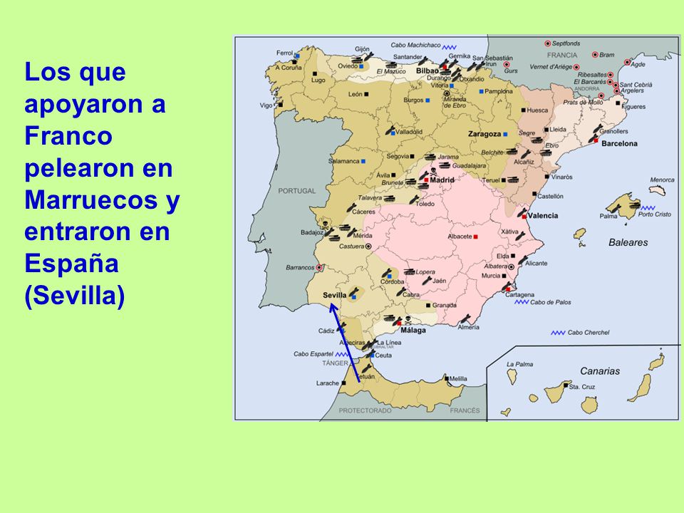 Los que apoyaron a Franco pelearon en Marruecos y entraron en España (Sevilla)