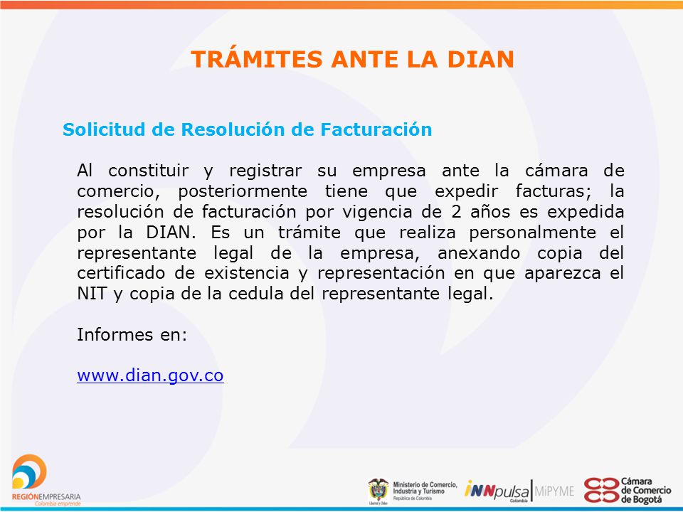 TRÁMITES ANTE LA DIAN Solicitud de Resolución de Facturación