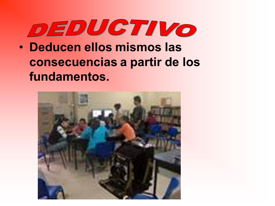 DEDUCTIVO Deducen ellos mismos las consecuencias a partir de los fundamentos.