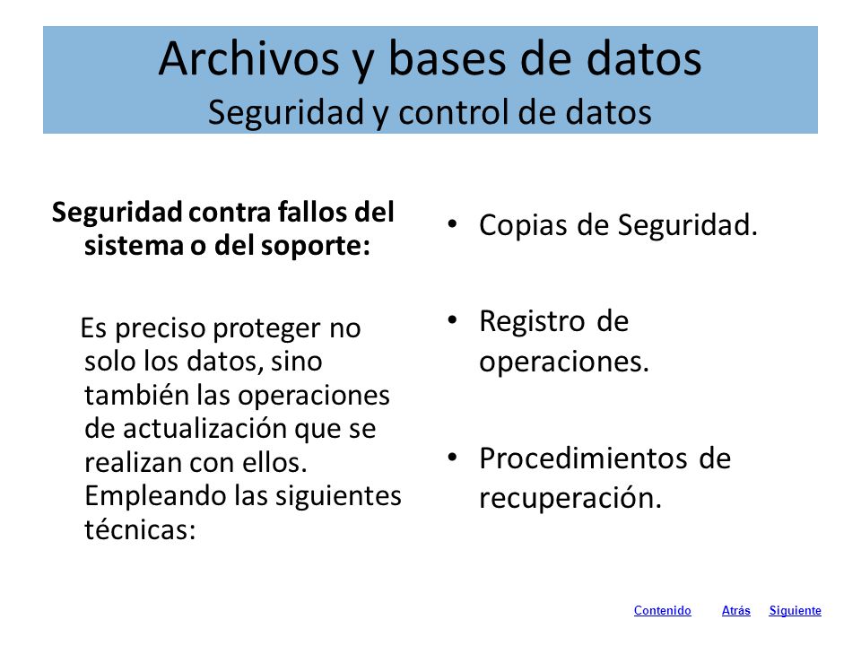 Archivos y bases de datos Seguridad y control de datos