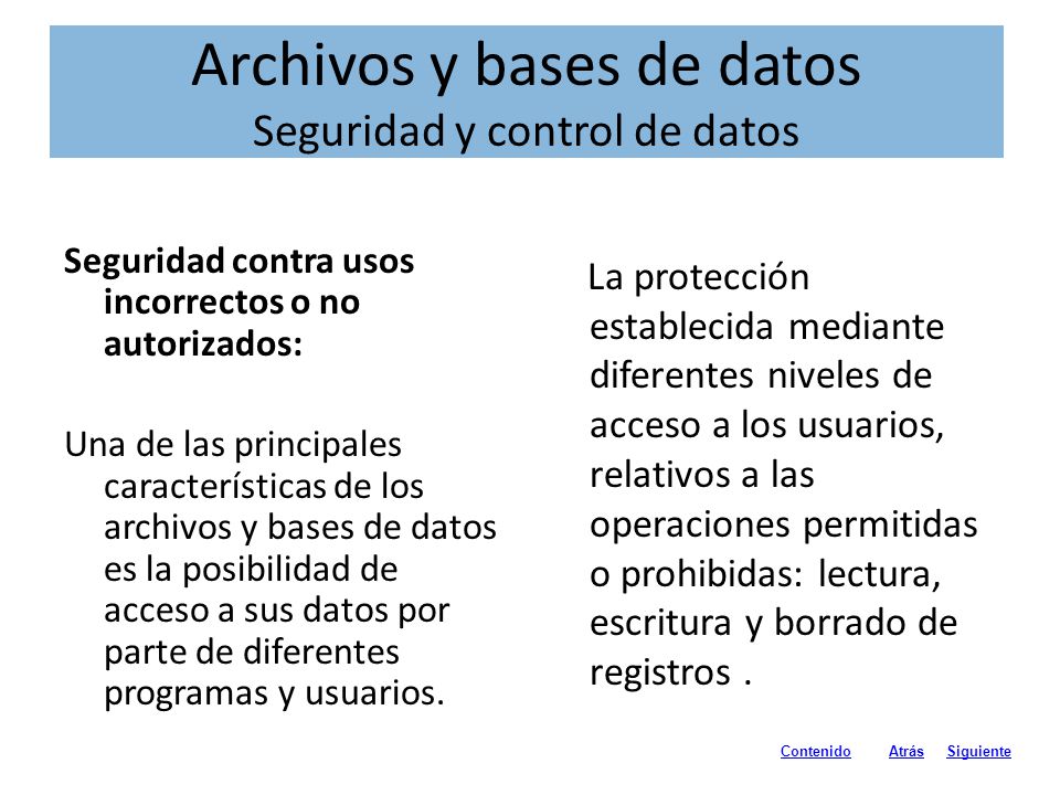 Archivos y bases de datos Seguridad y control de datos