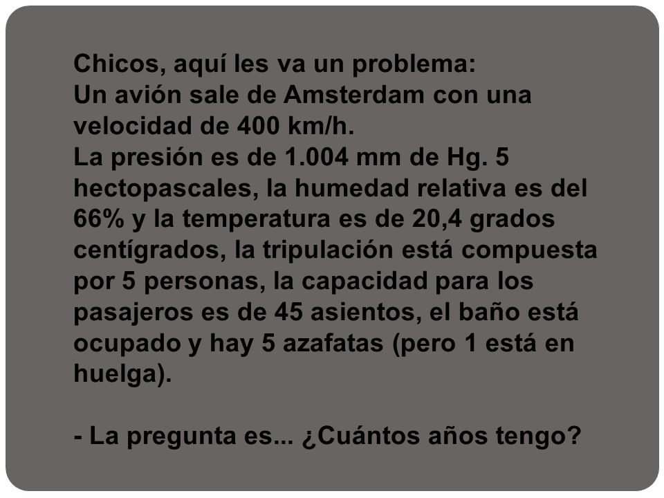 Chicos, aquí les va un problema: Un avión sale de Amsterdam con una velocidad de 400 km/h.