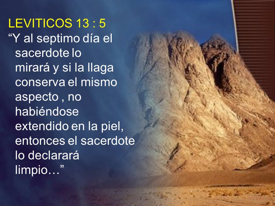 LEVITICOS 13 : 5 Y al septimo día el. sacerdote lo. mirará y si la llaga. conserva el mismo. aspecto , no.