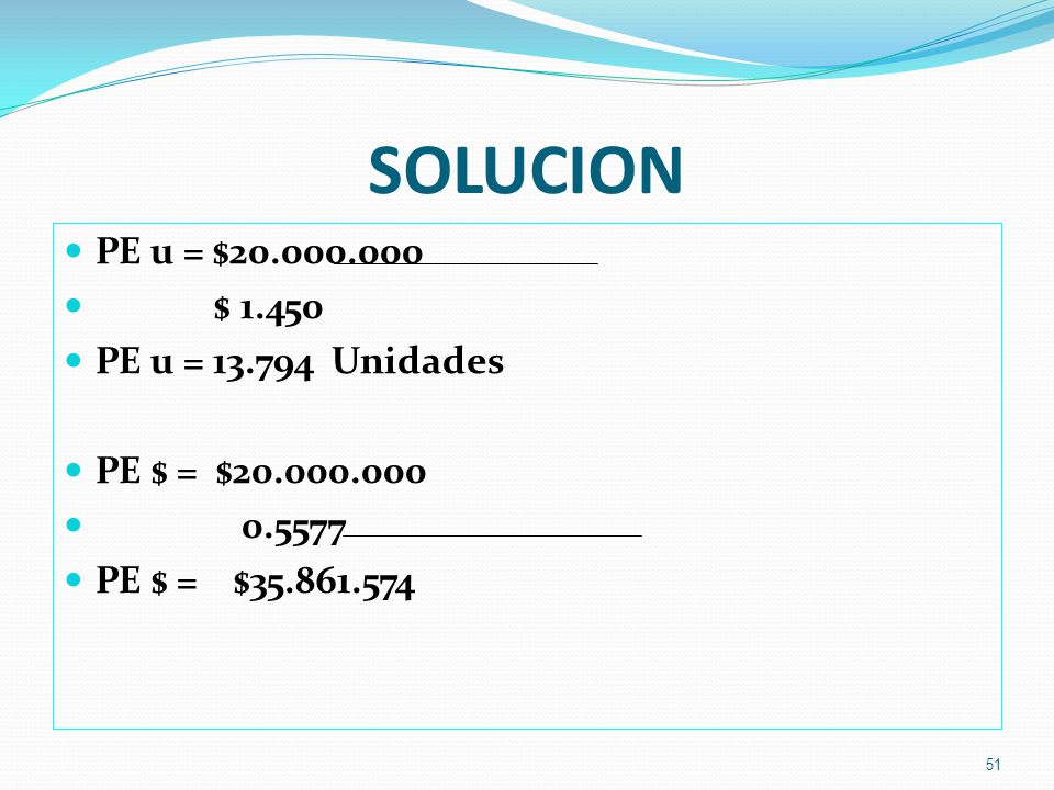 SOLUCION PE u = $ $ PE u = Unidades
