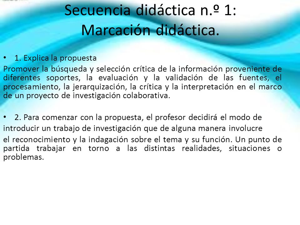 Secuencia didáctica n.º 1: Marcación didáctica.