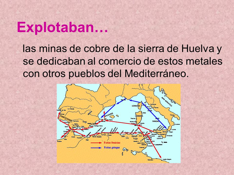 Explotaban… las minas de cobre de la sierra de Huelva y se dedicaban al comercio de estos metales con otros pueblos del Mediterráneo.