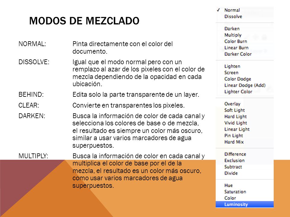MODOS DE MEZCLADO NORMAL: Pinta directamente con el color del documento.
