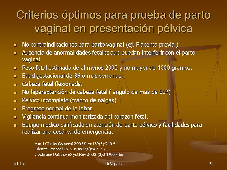 Criterios óptimos para prueba de parto vaginal en presentación pélvica