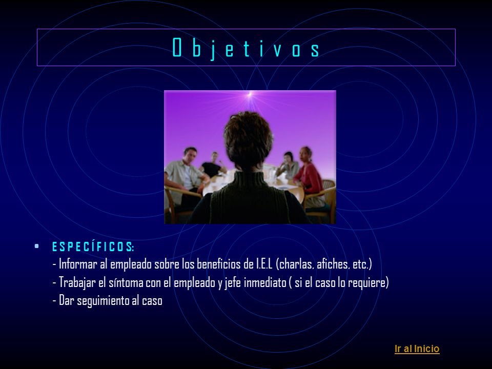 O b j e t i v o s E S P E C Í F I C O S: - Informar al empleado sobre los beneficios de I.E.L (charlas, afiches, etc.)