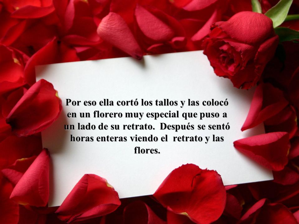 Por eso ella cortó los tallos y las colocó en un florero muy especial que puso a un lado de su retrato.