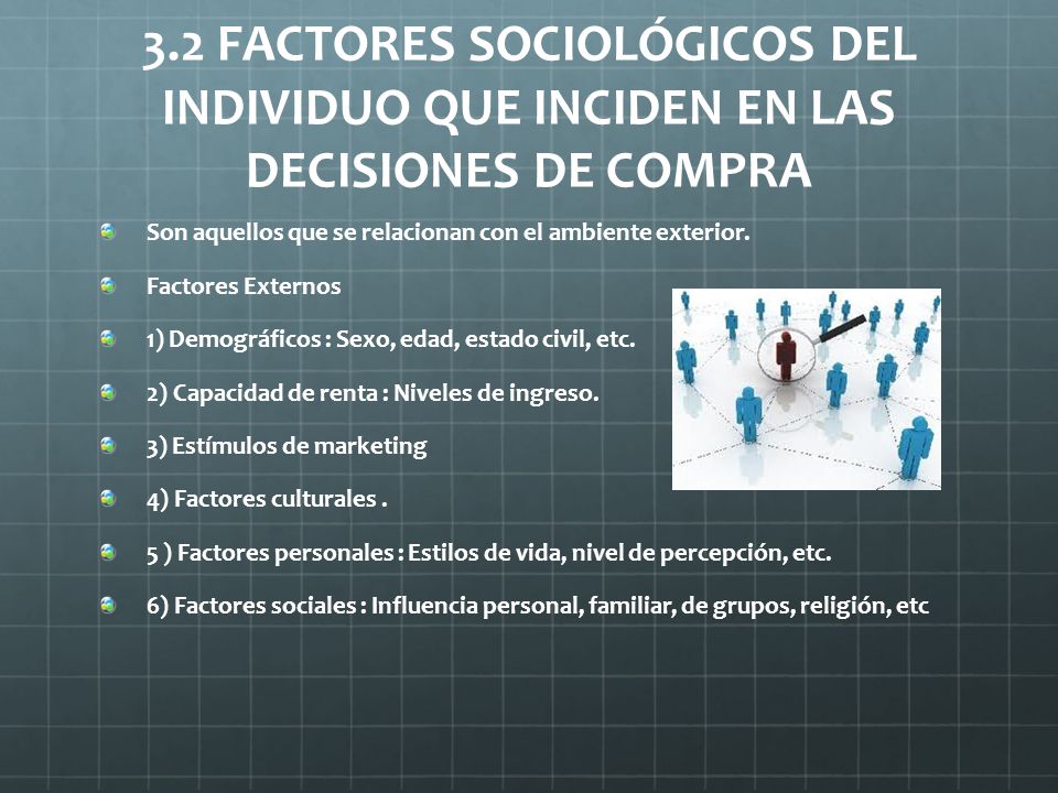 3.2 FACTORES SOCIOLÓGICOS DEL INDIVIDUO QUE INCIDEN EN LAS DECISIONES DE COMPRA