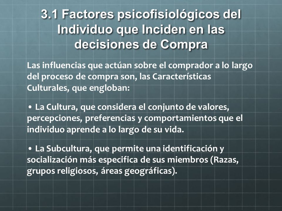 3.1 Factores psicofisiológicos del Individuo que Inciden en las decisiones de Compra