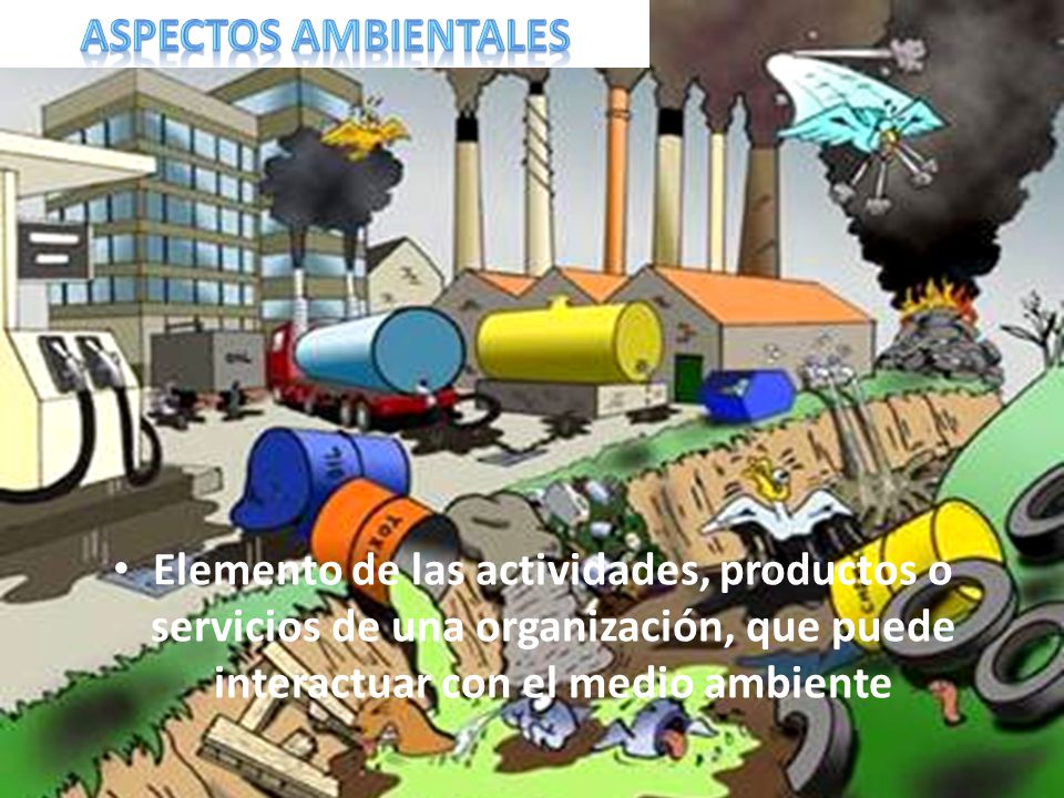 Aspectos ambientales Elemento de las actividades, productos o servicios de una organización, que puede interactuar con el medio ambiente.