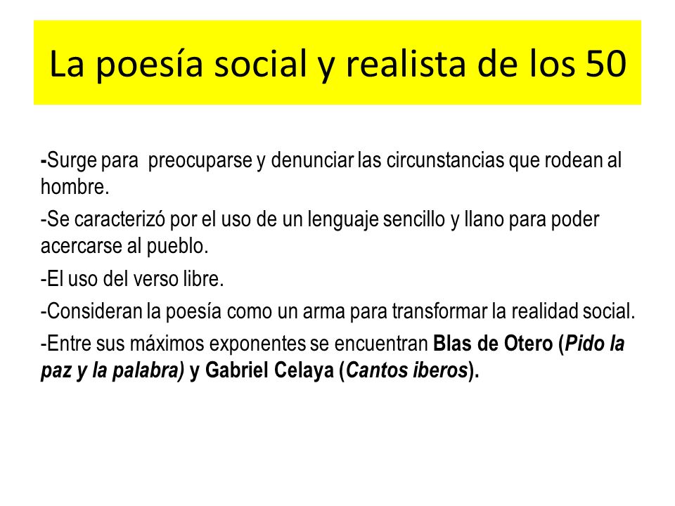 La poesía social y realista de los 50