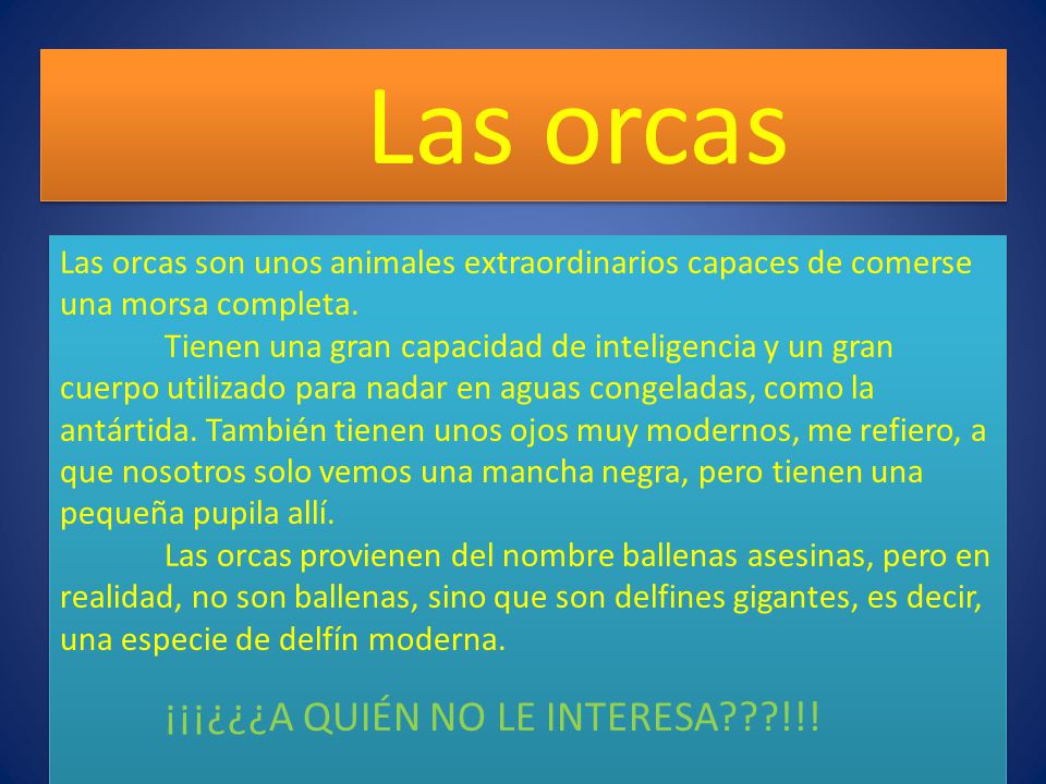 Las orcas Las orcas son unos animales extraordinarios capaces de comerse una morsa completa.