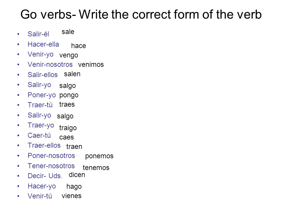 Go verbs- Write the correct form of the verb