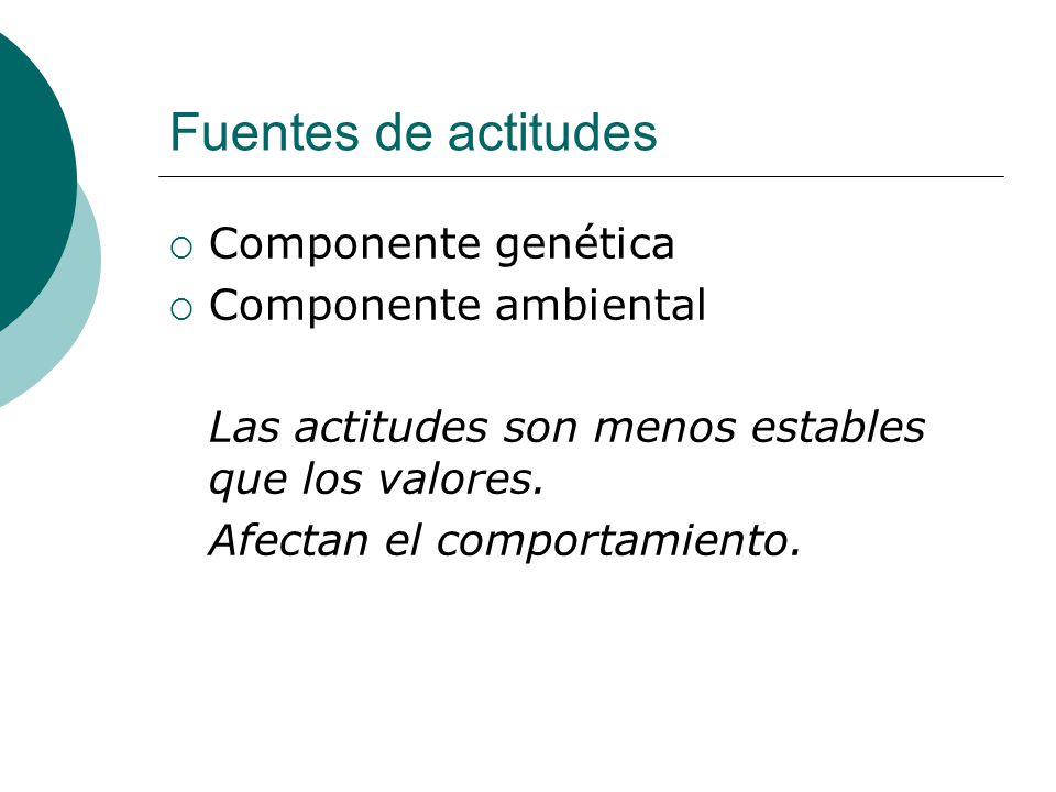 Fuentes de actitudes Componente genética Componente ambiental