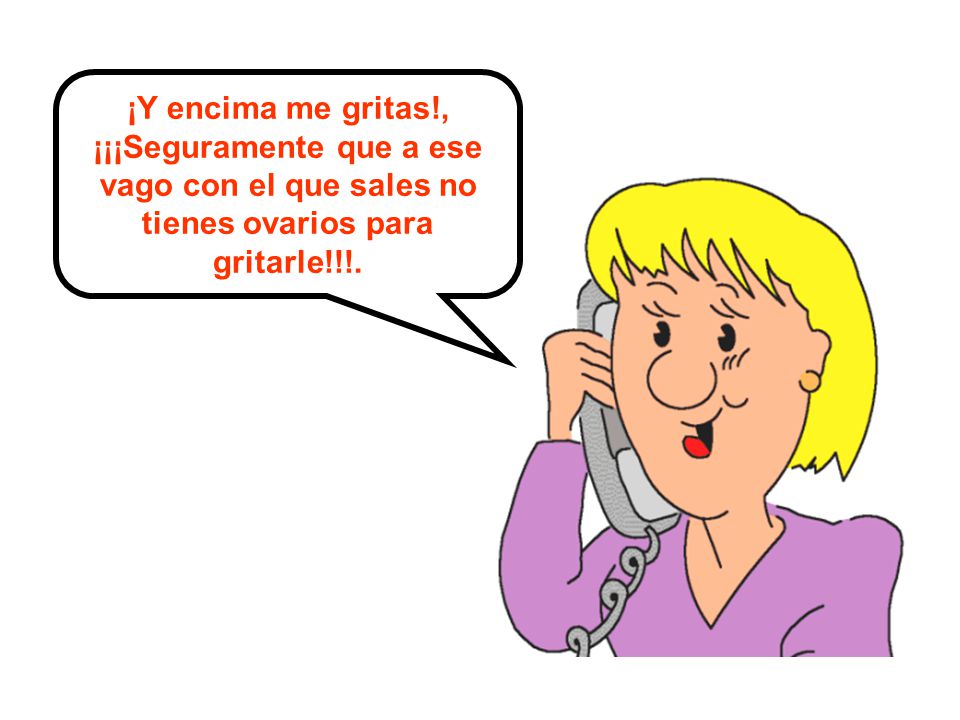¡Y encima me gritas!, ¡¡¡Seguramente que a ese vago con el que sales no tienes ovarios para gritarle!!!.