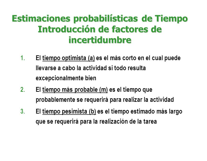 Estimaciones probabilísticas de Tiempo Introducción de factores de incertidumbre