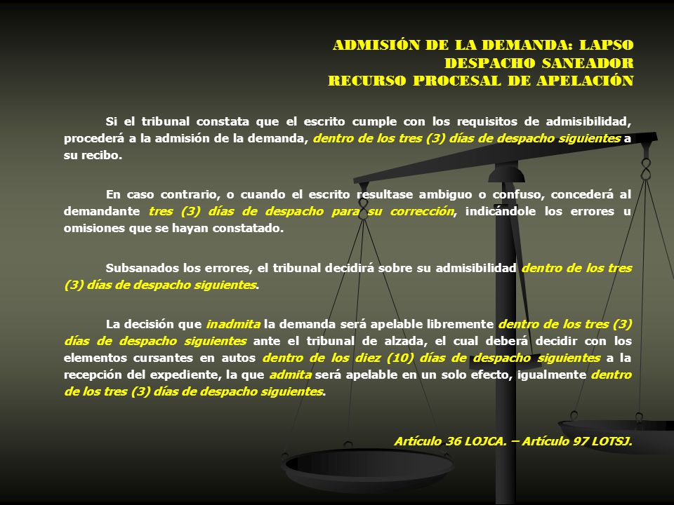 ADMISIÓN DE LA DEMANDA: LAPSO DESPACHO SANEADOR RECURSO PROCESAL DE APELACIÓN