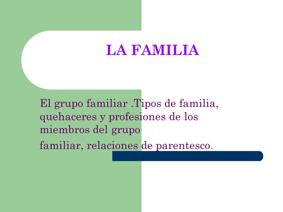 LA FAMILIA El grupo familiar .Tipos de familia, quehaceres y profesiones de los miembros del grupo.