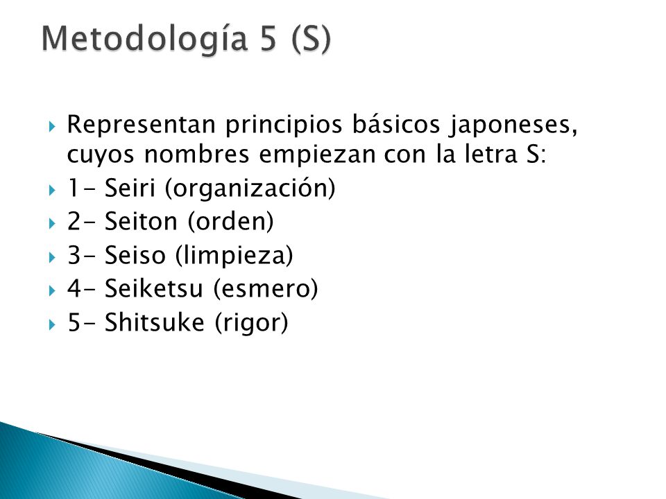 Metodología 5 (S) Representan principios básicos japoneses, cuyos nombres empiezan con la letra S:
