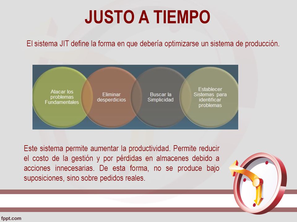JUSTO A TIEMPO El sistema JIT define la forma en que debería optimizarse un sistema de producción.