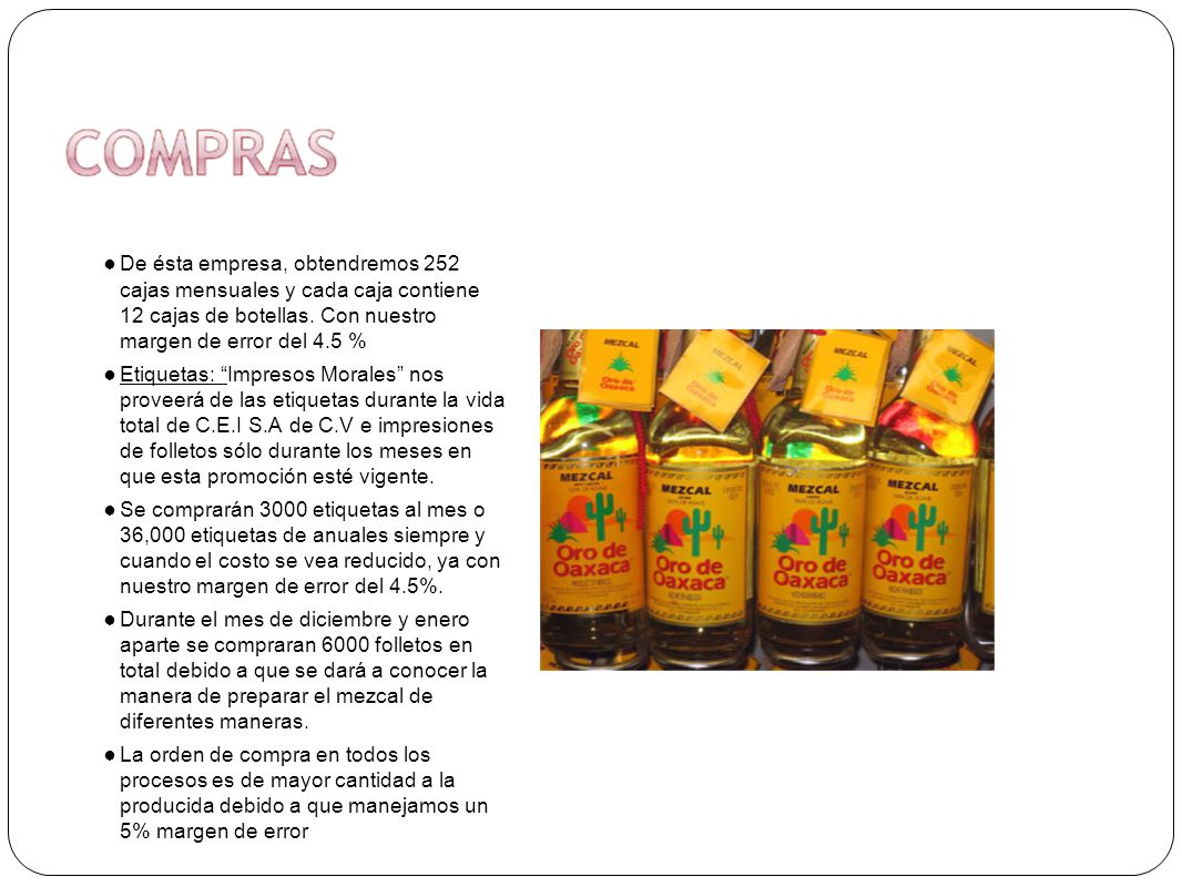 De ésta empresa, obtendremos 252 cajas mensuales y cada caja contiene 12 cajas de botellas. Con nuestro margen de error del 4.5 %