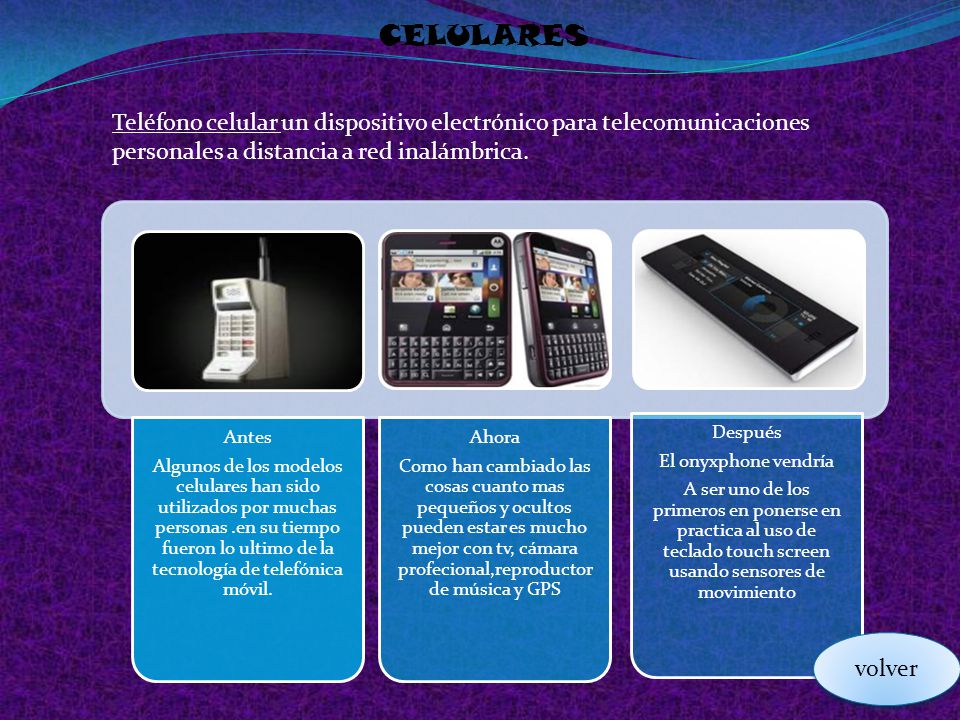 CELULARES Teléfono celular un dispositivo electrónico para telecomunicaciones personales a distancia a red inalámbrica.