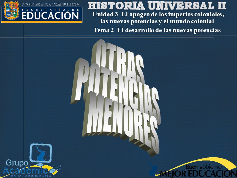 OTRAS POTENCIAS MENORES Unidad 3 El apogeo de los imperios coloniales,