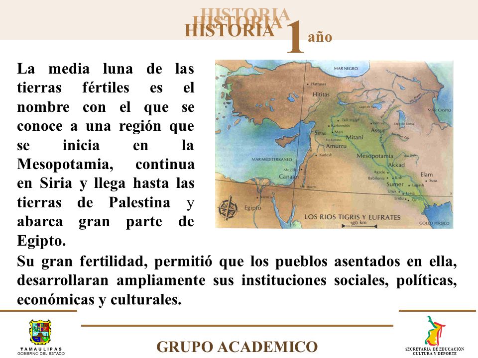 La media luna de las tierras fértiles es el nombre con el que se conoce a una región que se inicia en la Mesopotamia, continua en Siria y llega hasta las tierras de Palestina y abarca gran parte de Egipto.
