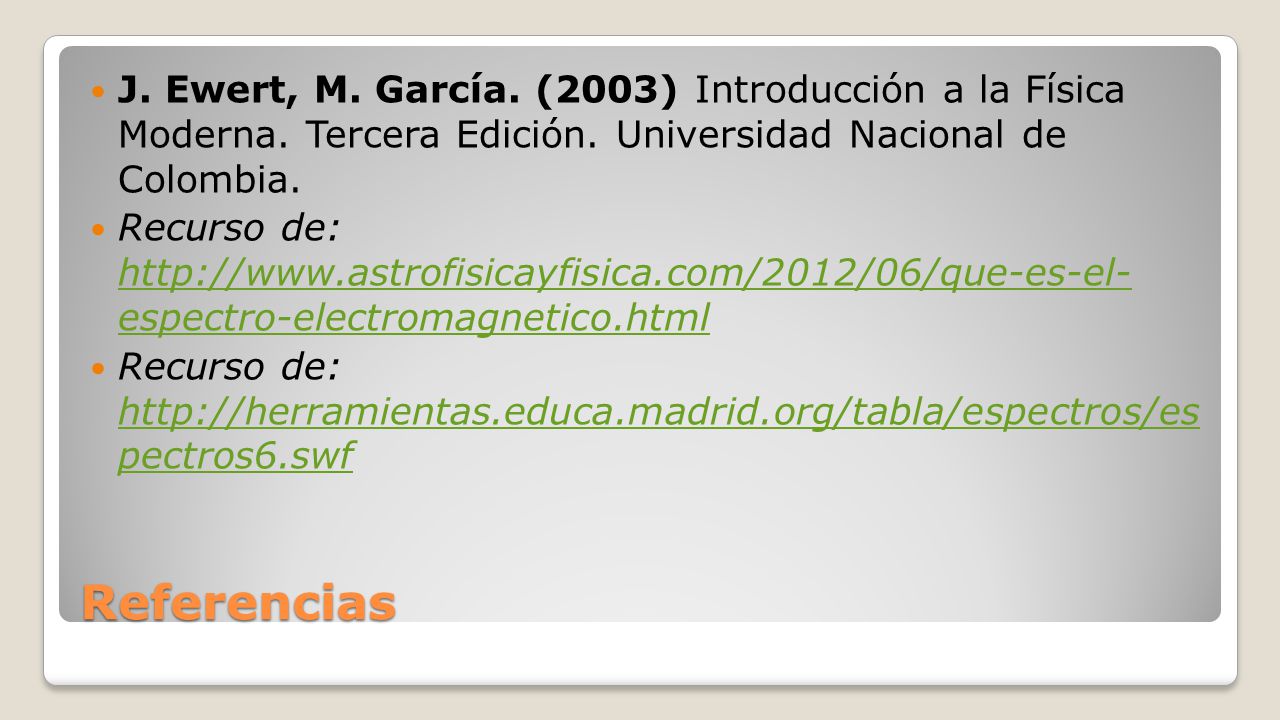 J. Ewert, M. García. (2003) Introducción a la Física Moderna