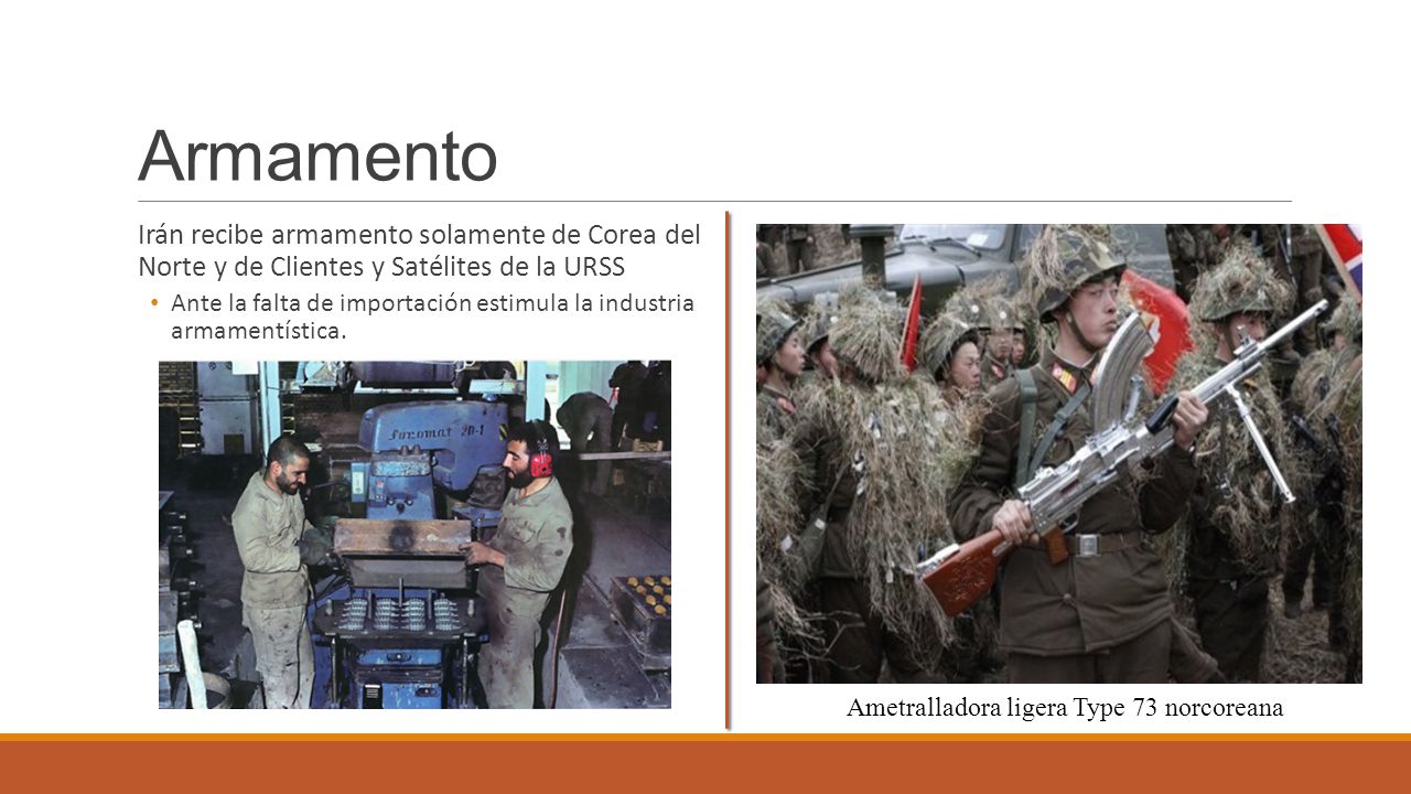 Armamento Irán recibe armamento solamente de Corea del Norte y de Clientes y Satélites de la URSS.