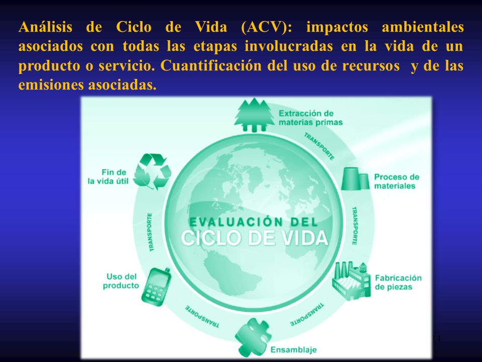 Análisis de Ciclo de Vida (ACV): impactos ambientales asociados con todas las etapas involucradas en la vida de un producto o servicio.