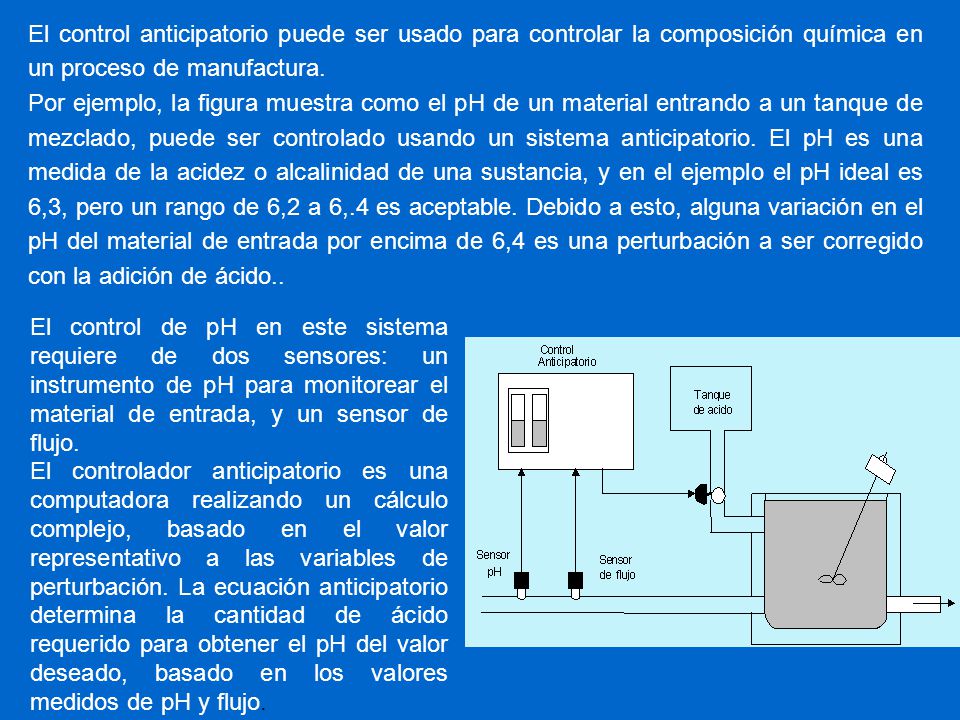 El control anticipatorio puede ser usado para controlar la composición química en un proceso de manufactura.