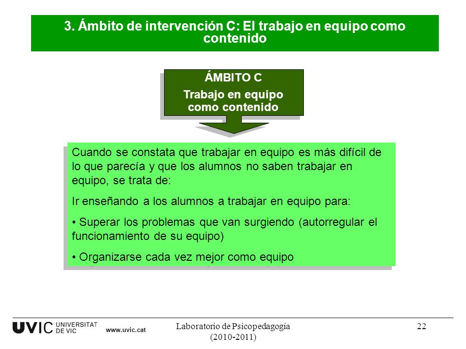 3. Ámbito de intervención C: El trabajo en equipo como contenido