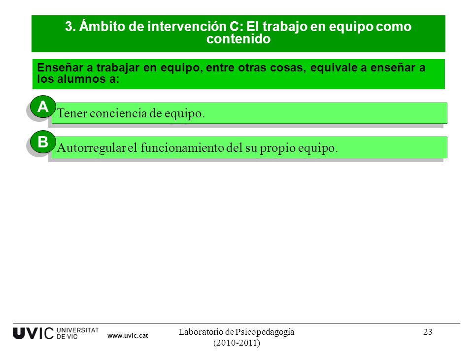 3. Ámbito de intervención C: El trabajo en equipo como contenido