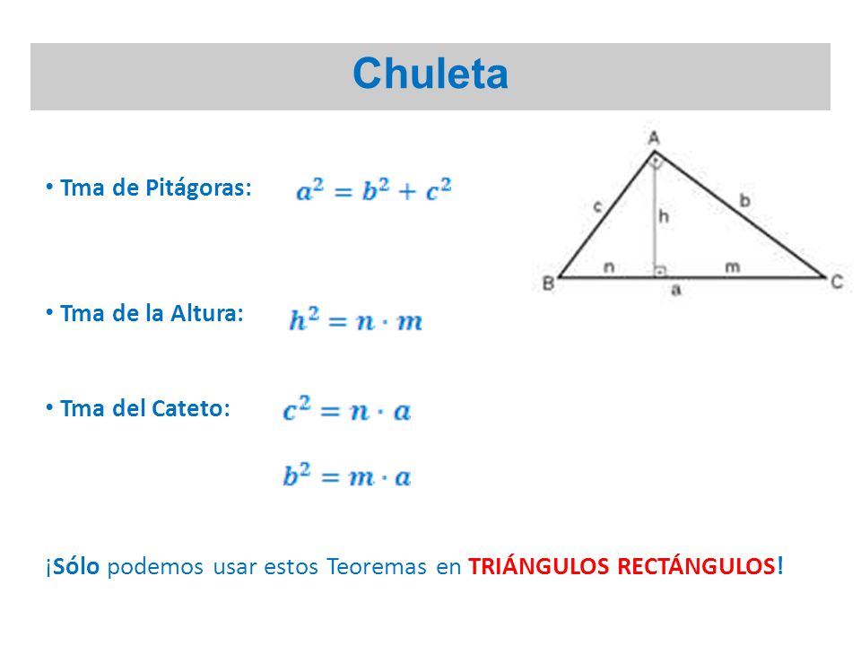 Chuleta Tma de Pitágoras: Tma de la Altura: Tma del Cateto: