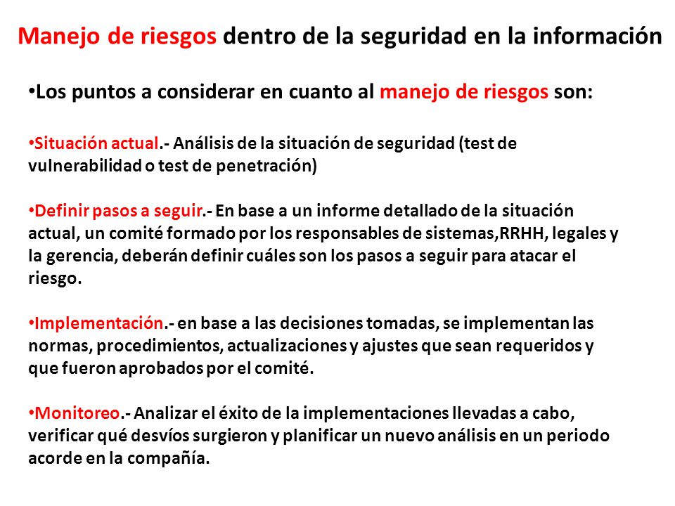 Manejo de riesgos dentro de la seguridad en la información