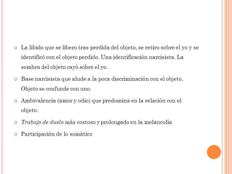 La libido que se libero tras perdida del objeto, se retiro sobre el yo y se identificó con el objeto perdido. Una identificación narcisista. La sombra del objeto cayó sobre el yo.