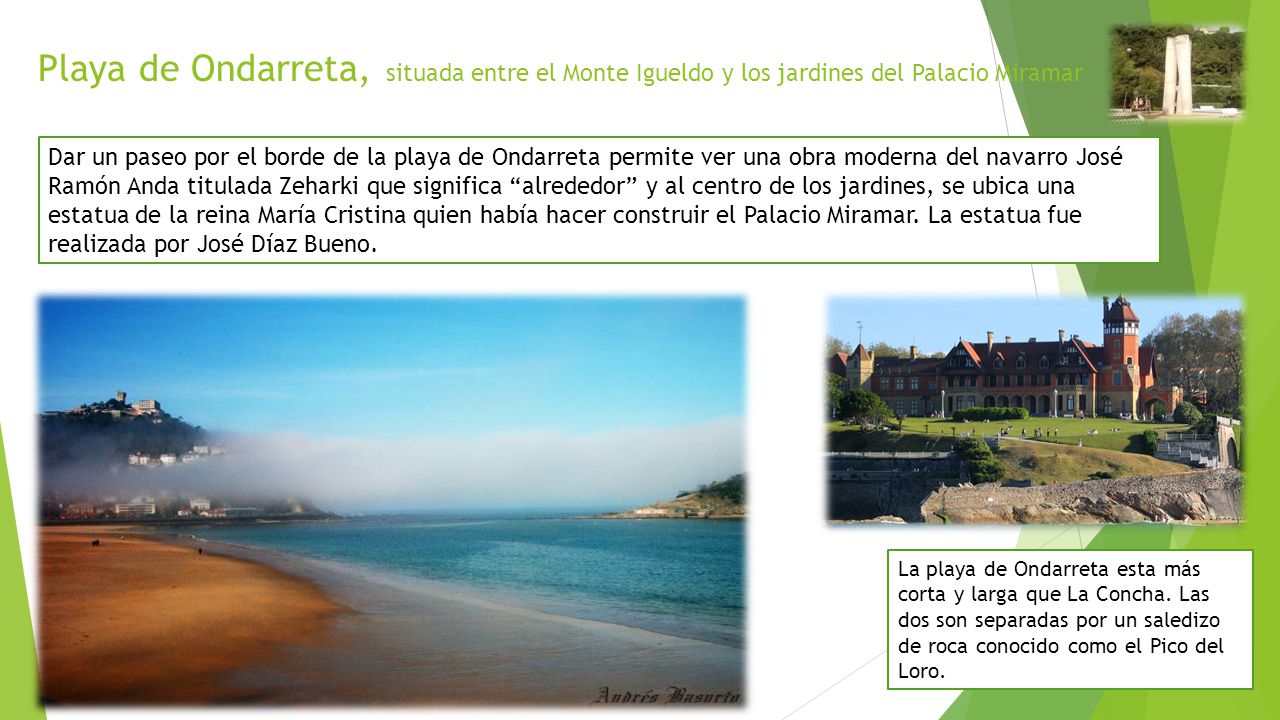 Playa de Ondarreta, situada entre el Monte Igueldo y los jardines del Palacio Miramar