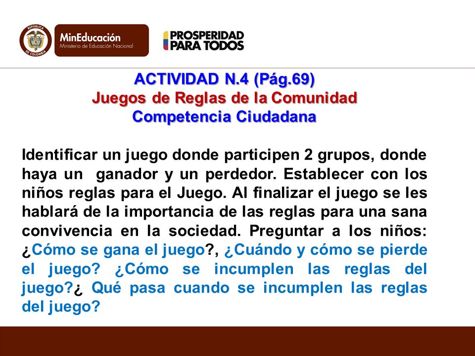 ACTIVIDAD N.4 (Pág.69) Juegos de Reglas de la Comunidad Competencia Ciudadana