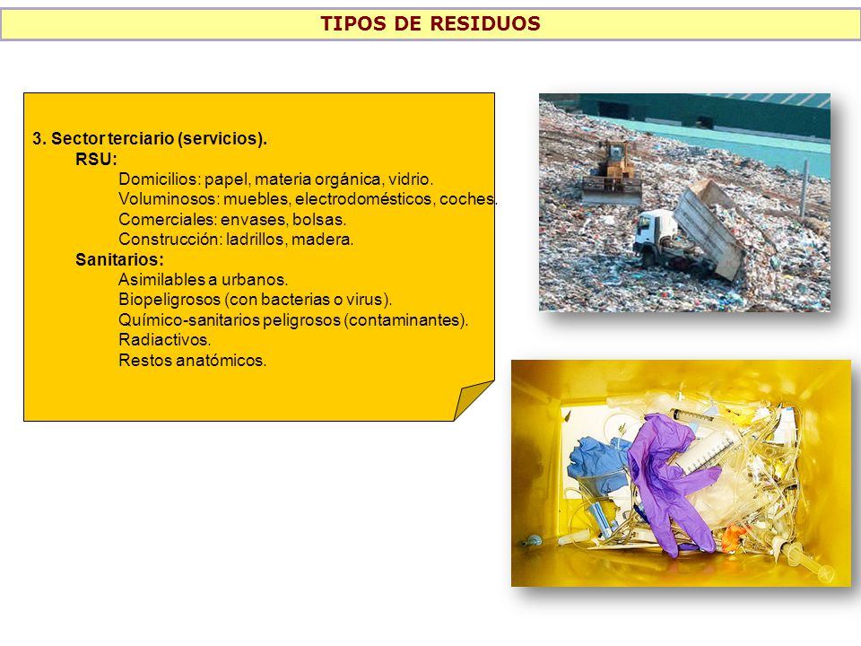 TIPOS DE RESIDUOS 3. Sector terciario (servicios). RSU:
