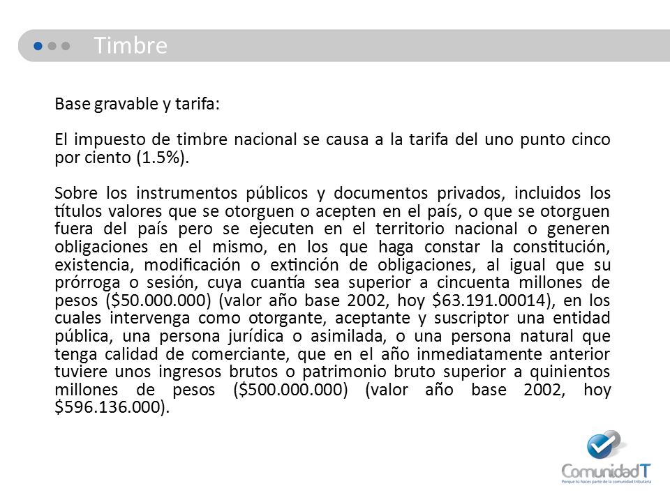 Timbre Base gravable y tarifa: