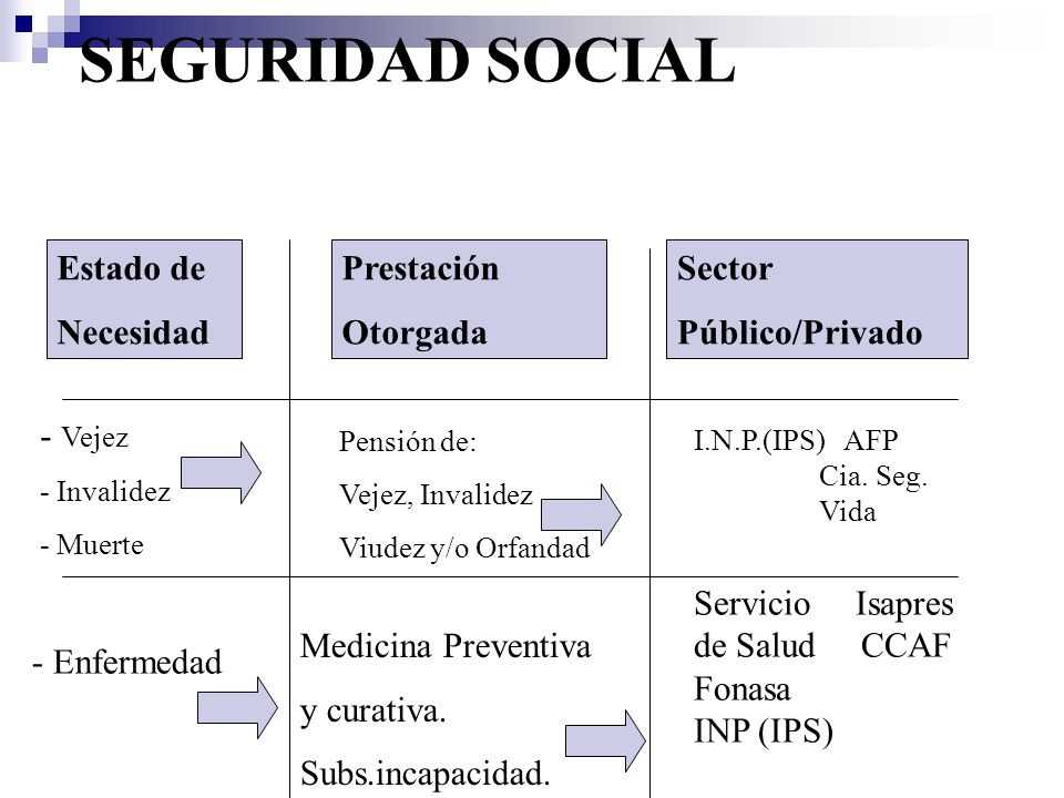 SEGURIDAD SOCIAL Estado de Necesidad Prestación Otorgada Sector