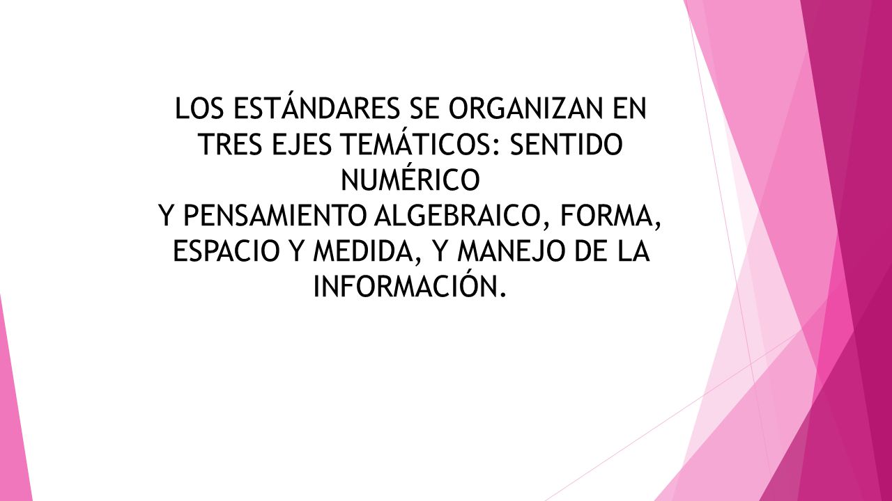 LOS ESTÁNDARES SE ORGANIZAN EN TRES EJES TEMÁTICOS: SENTIDO NUMÉRICO