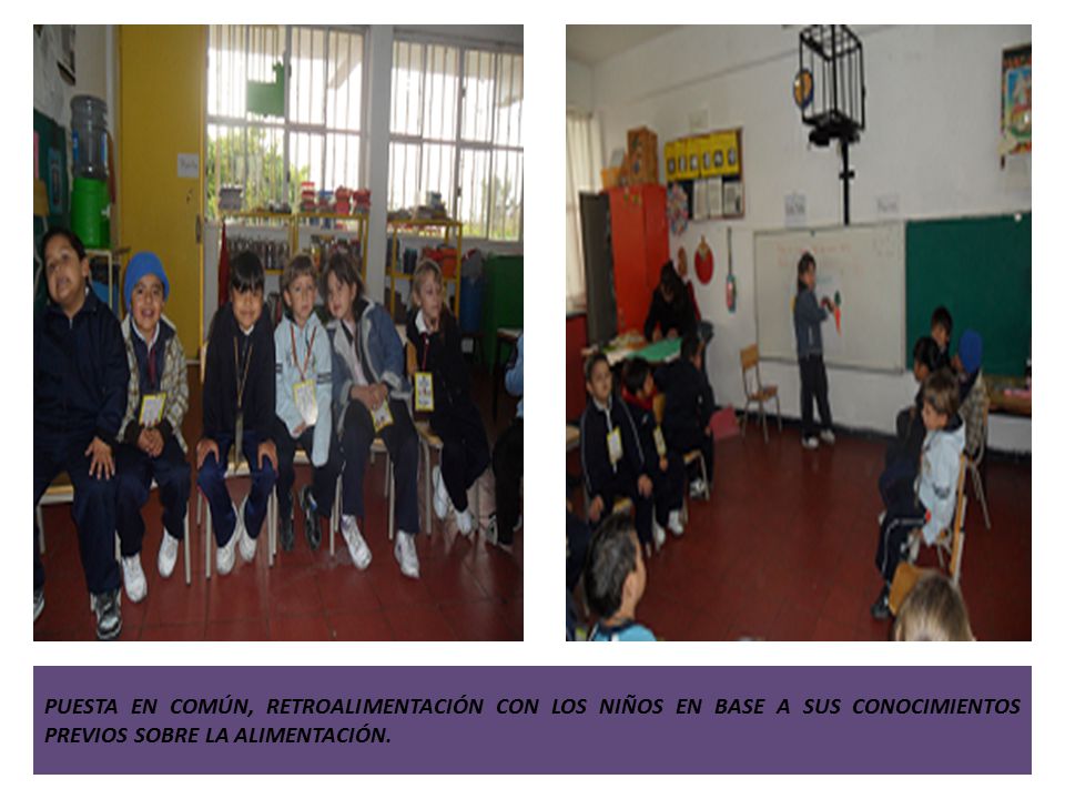 PUESTA EN COMÚN, RETROALIMENTACIÓN CON LOS NIÑOS EN BASE A SUS CONOCIMIENTOS PREVIOS SOBRE LA ALIMENTACIÓN.