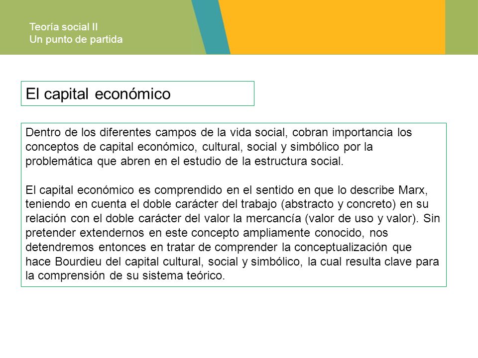Teoría social II Un punto de partida. El capital económico.