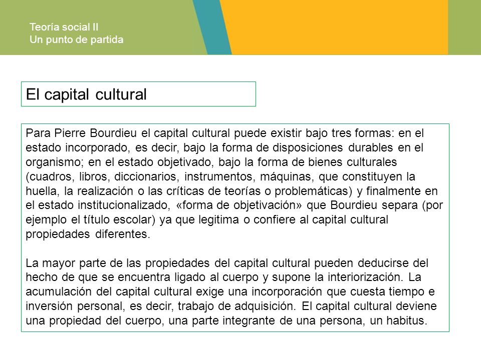 Teoría social II Un punto de partida. El capital cultural.