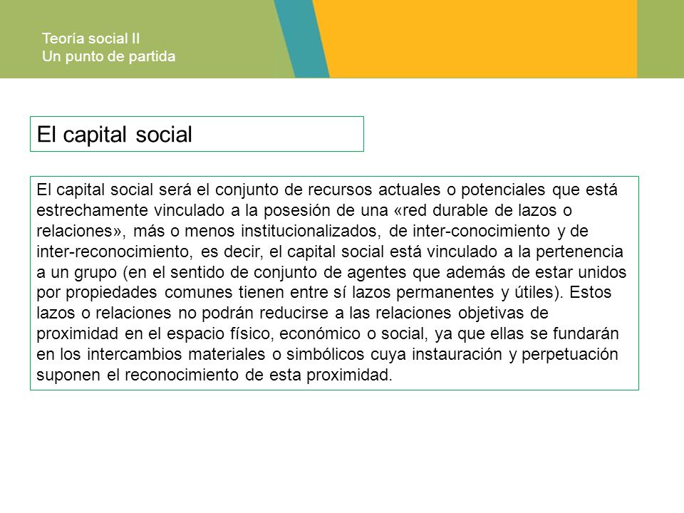Teoría social II Un punto de partida. El capital social.